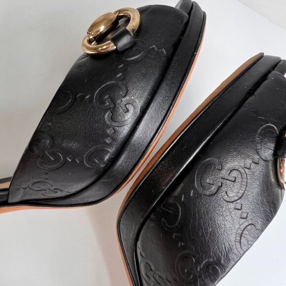 Gucci Sandal Women 36.5 Horsebit Emboss Leather Work Party Resort Italy Core Go - Picture 12 of 16